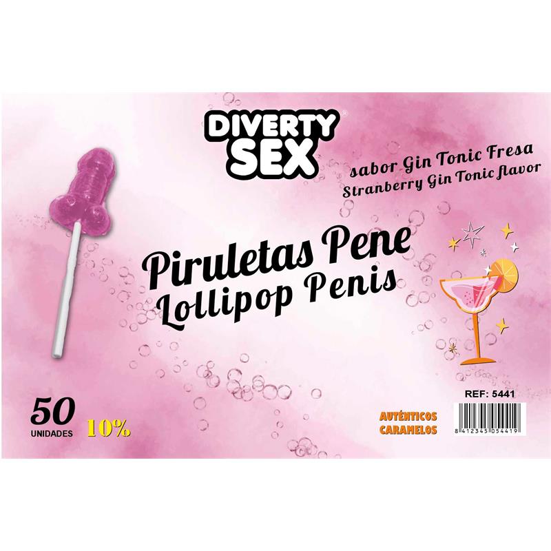 50 Piruletas Forma de Pene Gin Tonic 10 Alcohol