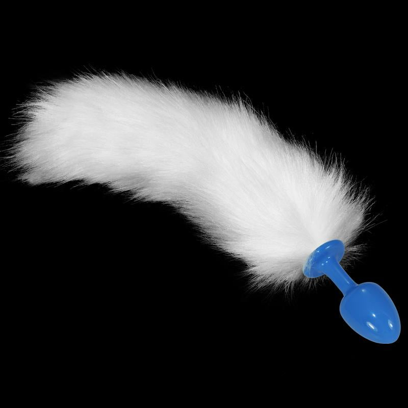Plugue anal de metal azul com cauda branca
