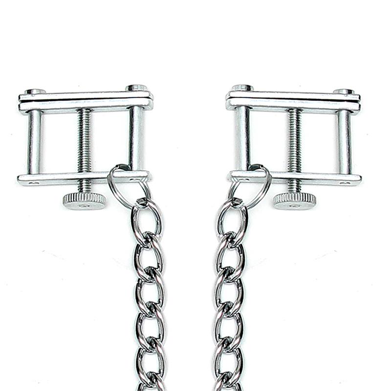 Grampos de mamilo Rimba Bondage Play com corrente - ajustáveis