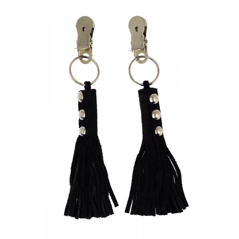 Grampos de mamilo com franjas de couro preto
