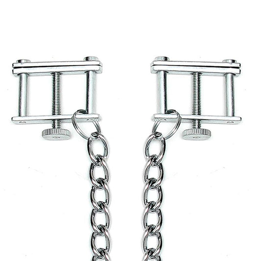 Grampos de mamilo Rimba Bondage Play com corrente - ajustáveis