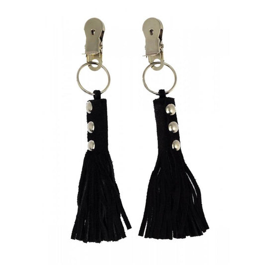 Grampos de mamilo com franjas de couro preto