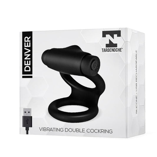 Denver Anel Duplo com Bala Vibratória USB Silicone Preto
